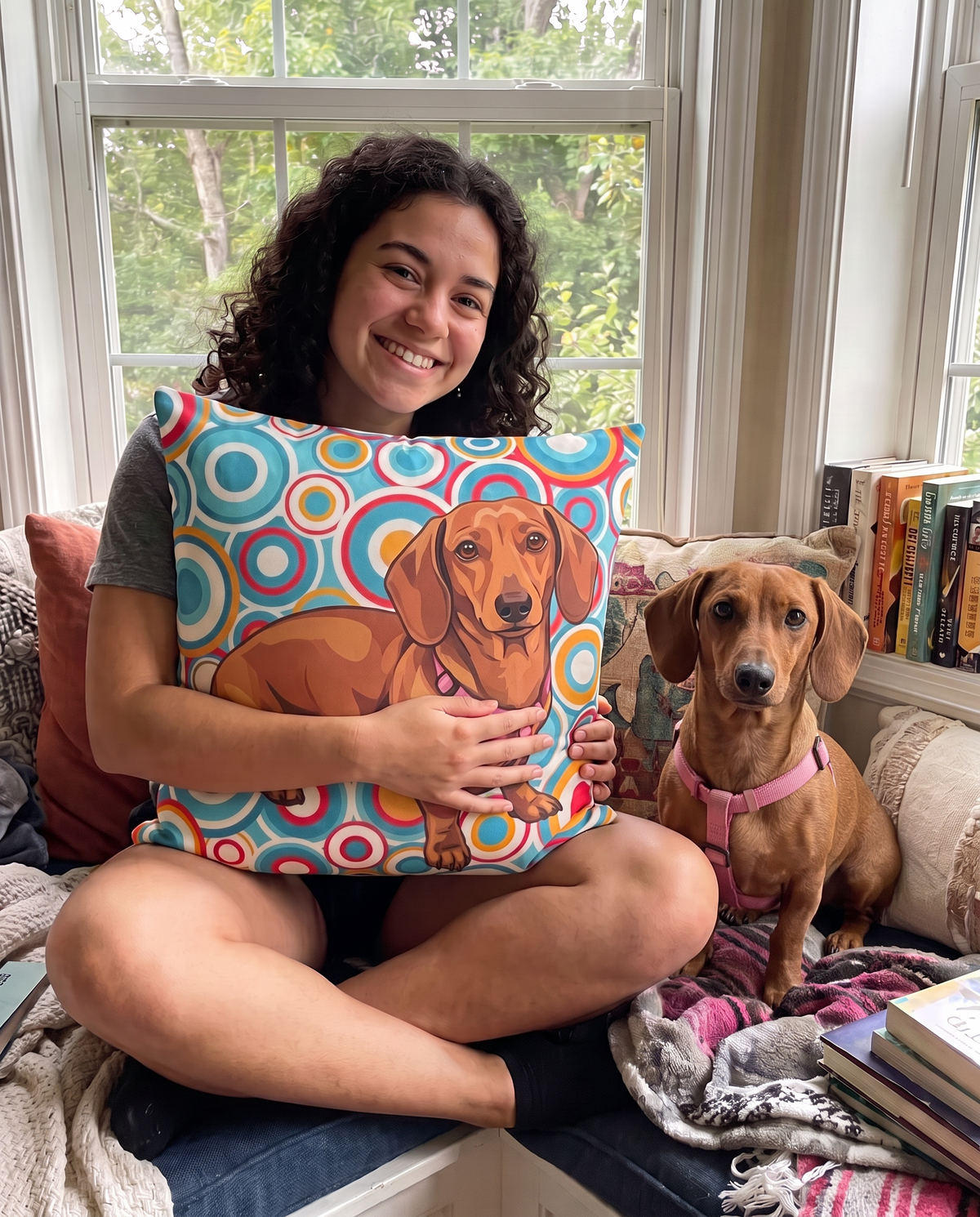 Dachshund on a personalized pet couch pillow
