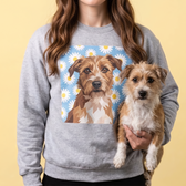Terrier mix on a personalized pet photo crewneck sweatshirt