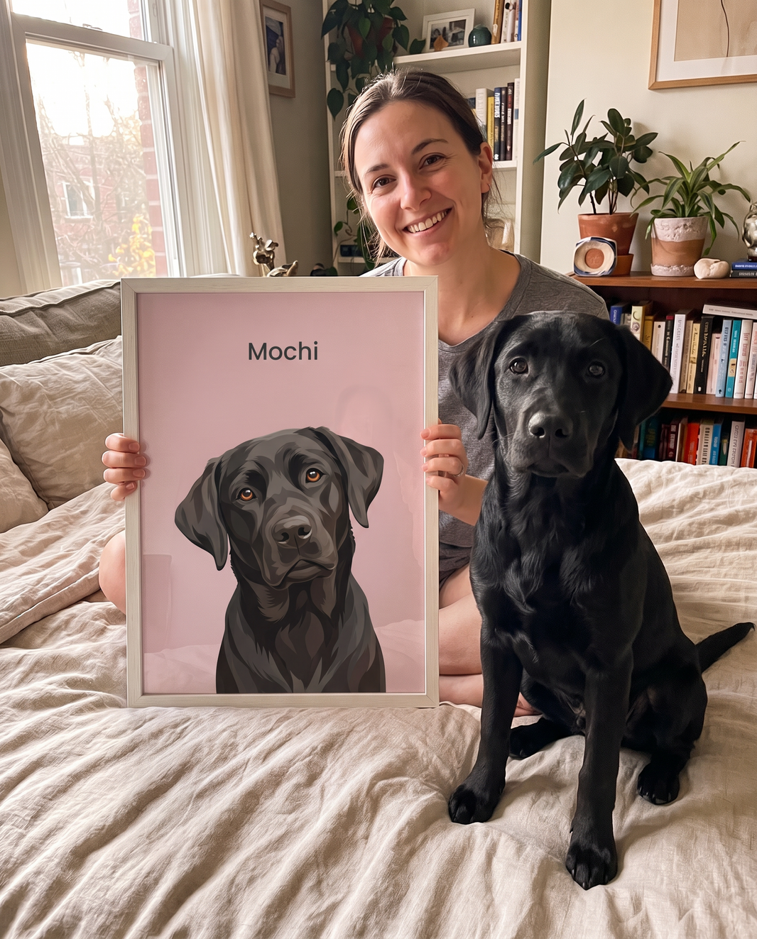 Black Labrador as a framed modern pet portrait