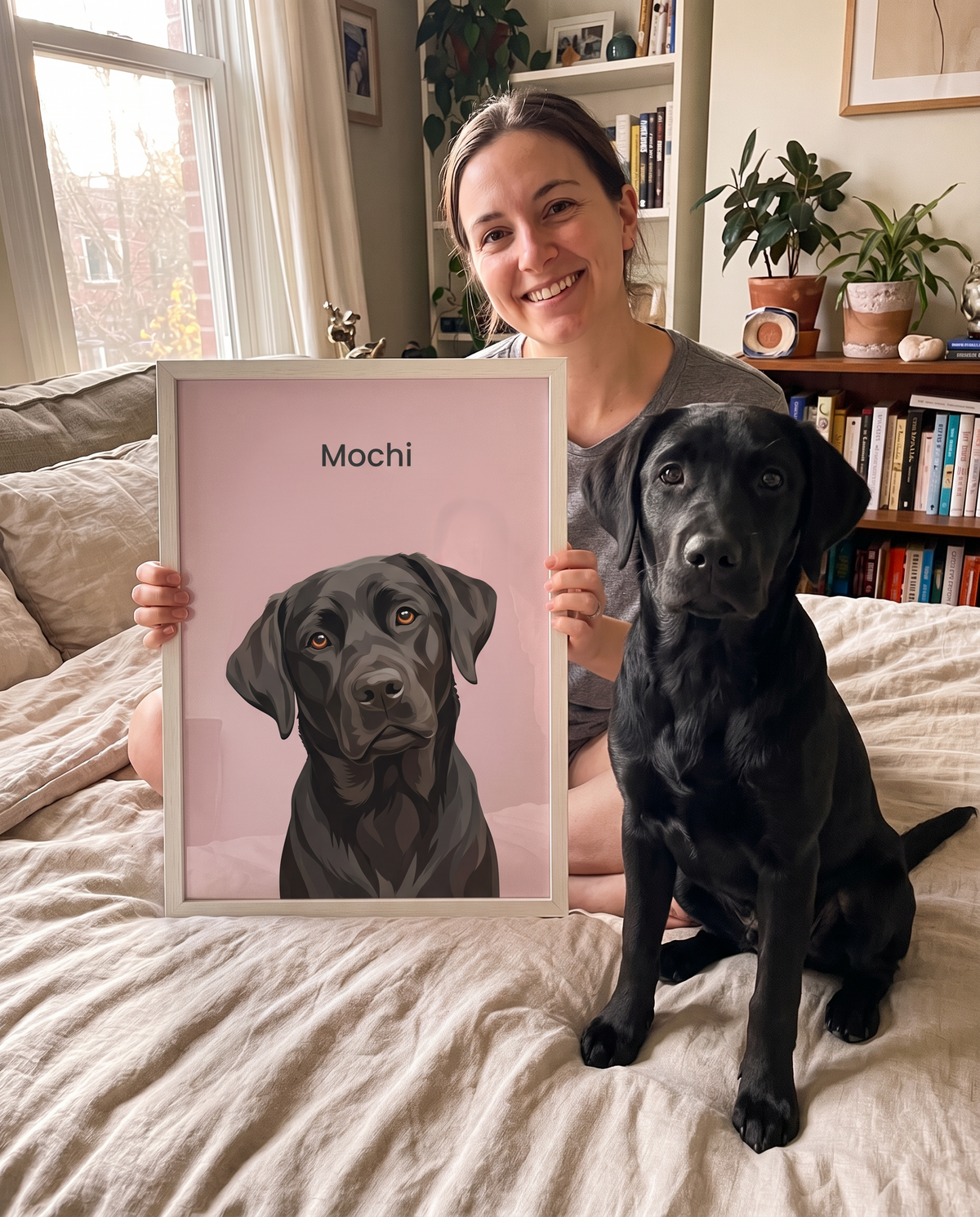 Black Labrador as a framed modern pet portrait