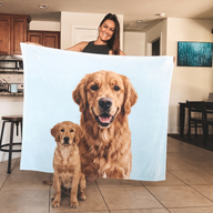 Golden retriever on a personalized photo fleece blanket