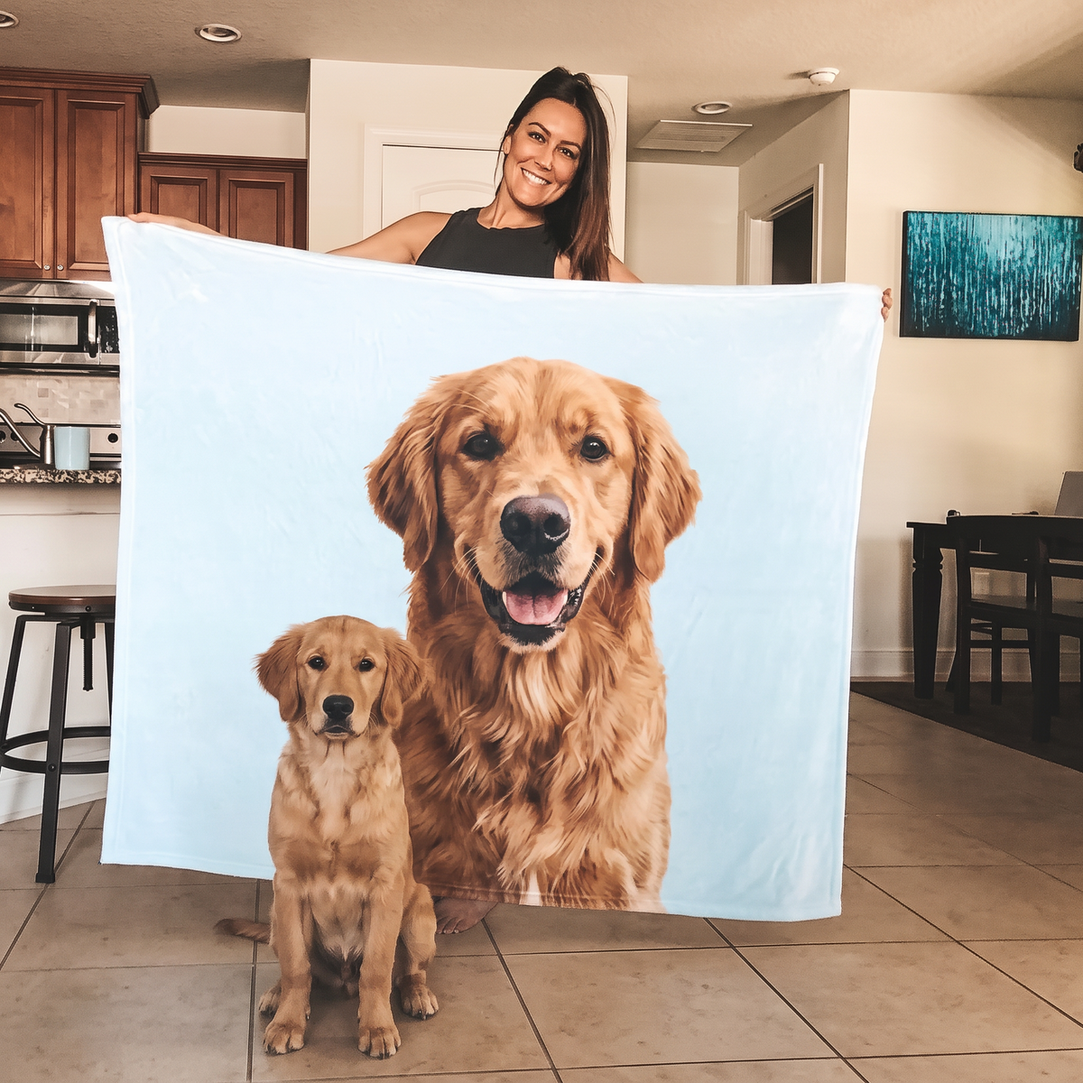 Golden retriever on a personalized photo fleece blanket