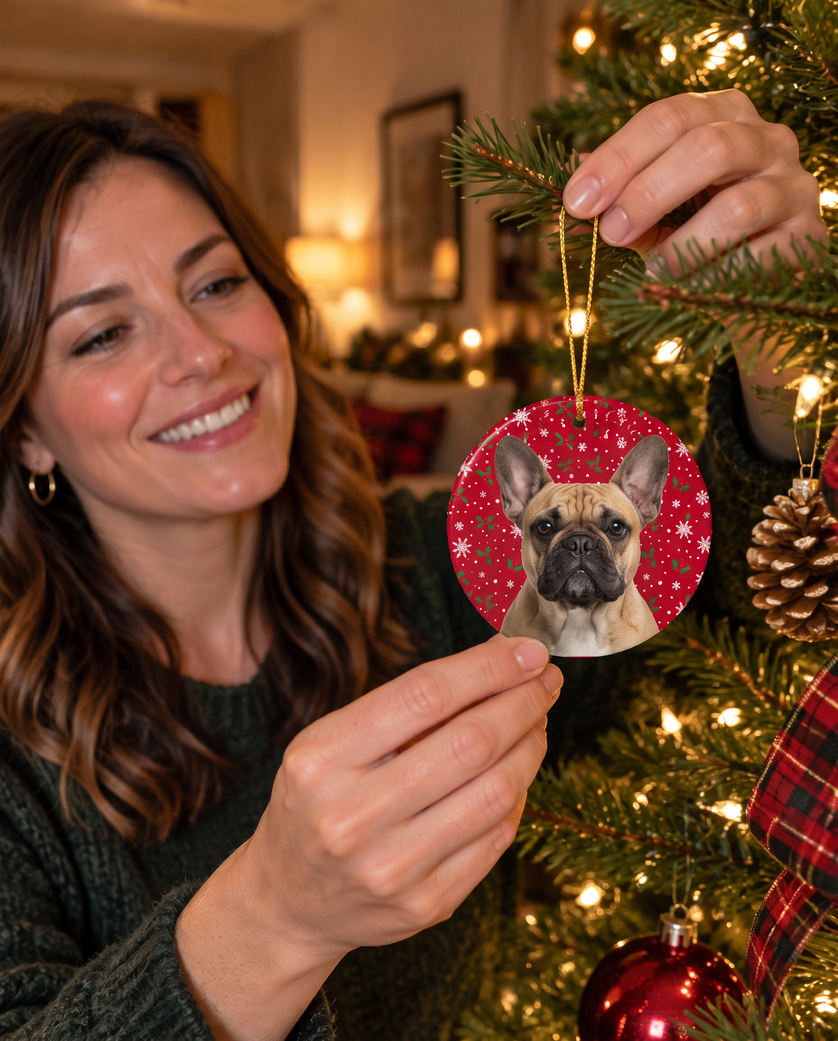 French bulldog on a personalized pet Christmas ornament