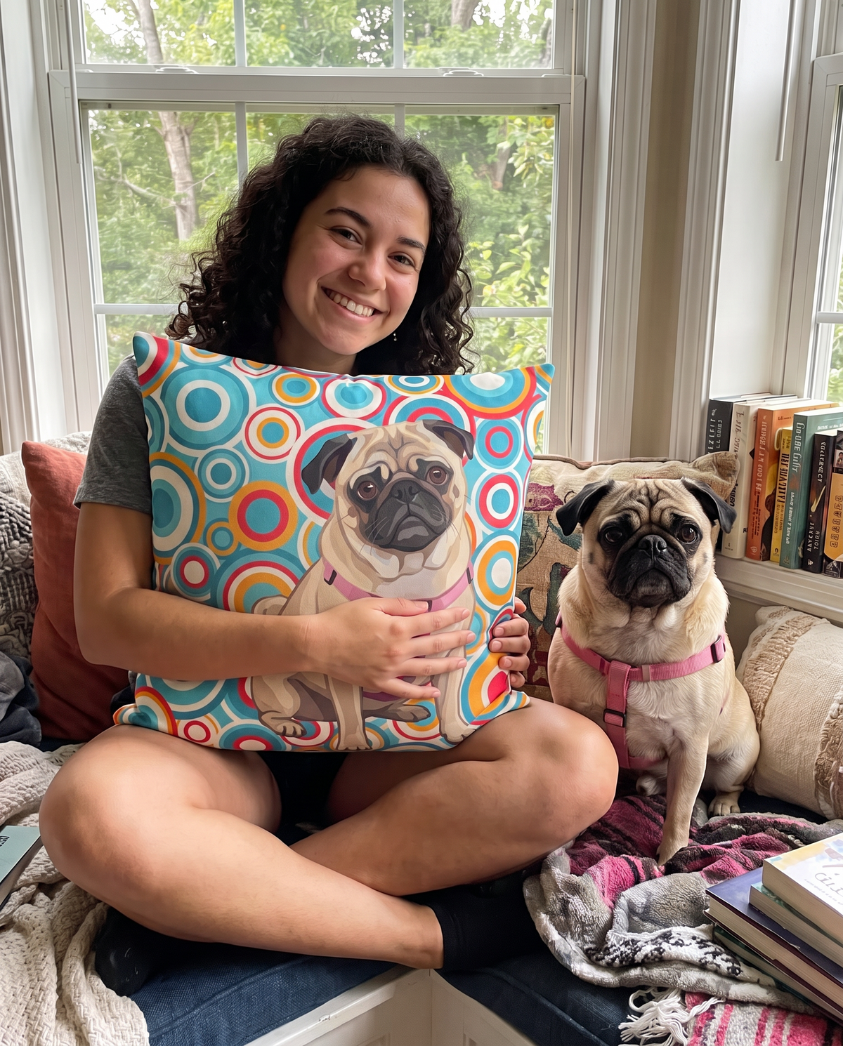 Pug on a personalized pet couch pillow