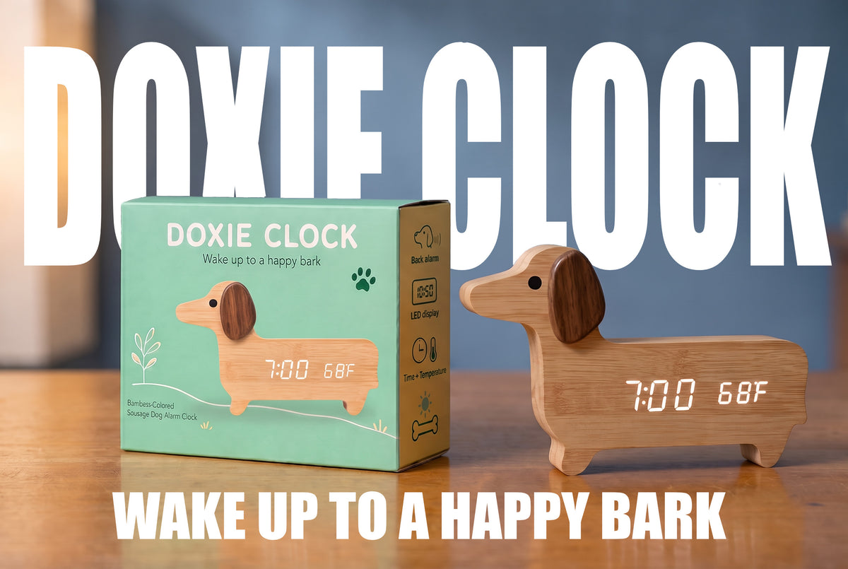 Doxie Clock with Wake up to a happy bark message