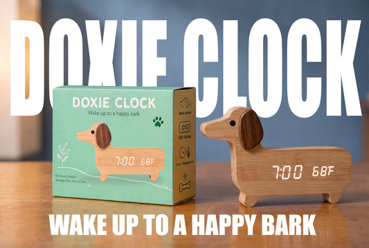 Doxie Clock with Wake up to a happy bark message
