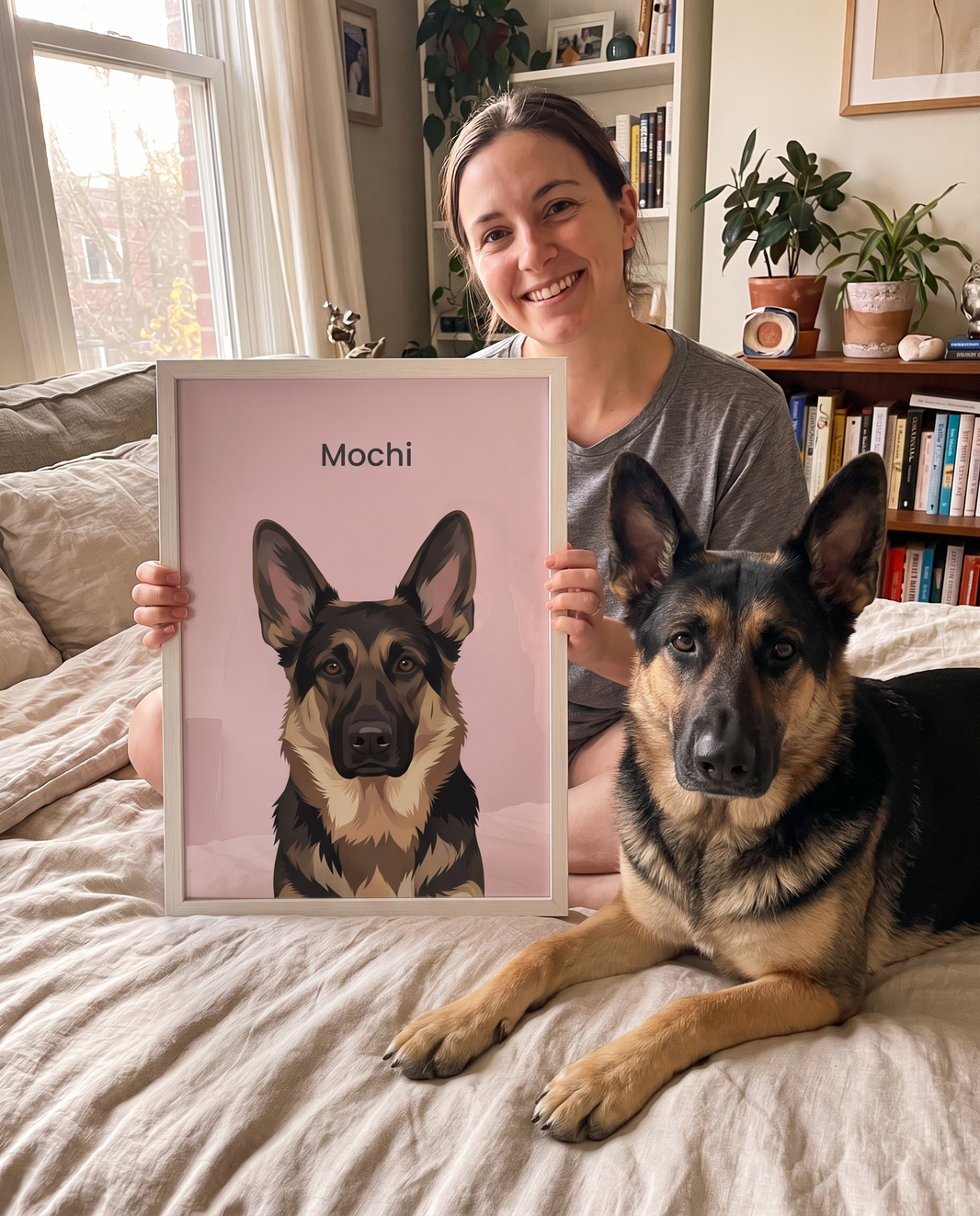 German shepherd as a framed modern pet portrait