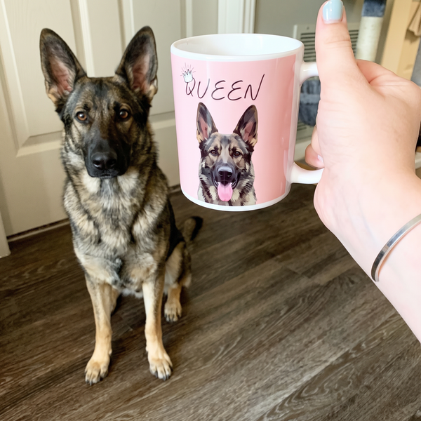 Sable German shepherd on a personalized pet coffee mug