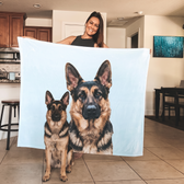 Black-and-tan German shepherd on a personalized photo fleece blanket