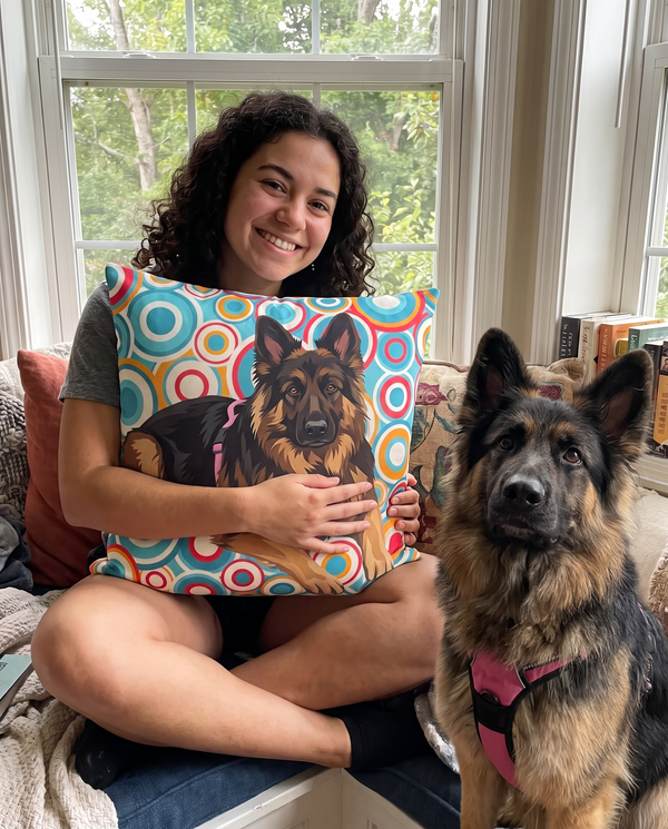 Long-coat German shepherd on a personalized pet couch pillow