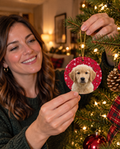 Golden retriever puppy on a personalized pet Christmas ornament