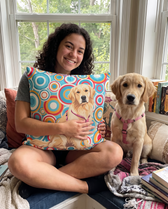 Golden retriever on a personalized pet couch pillow
