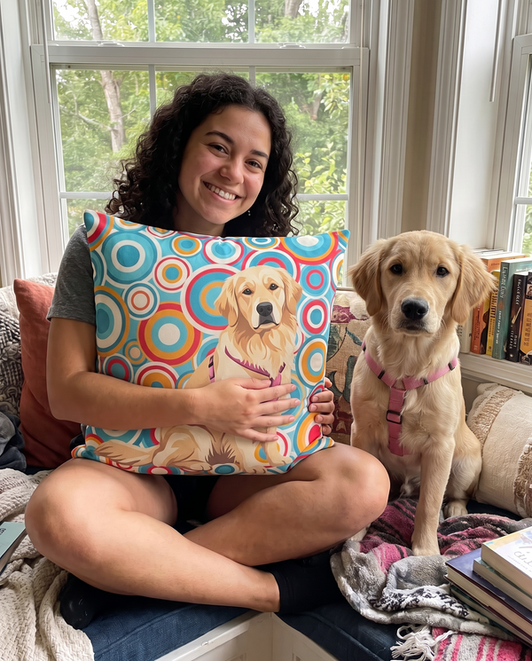 Golden retriever on a personalized pet couch pillow