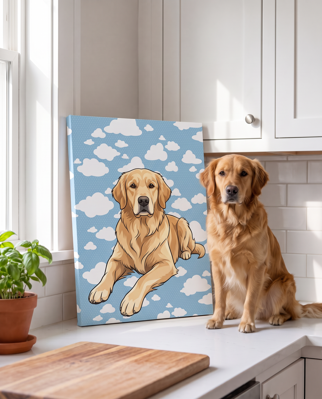 Golden retriever on a personalized wrapped canvas print
