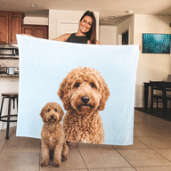 Apricot goldendoodle on a personalized photo fleece blanket