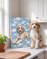 Parti goldendoodle on a personalized wrapped canvas print