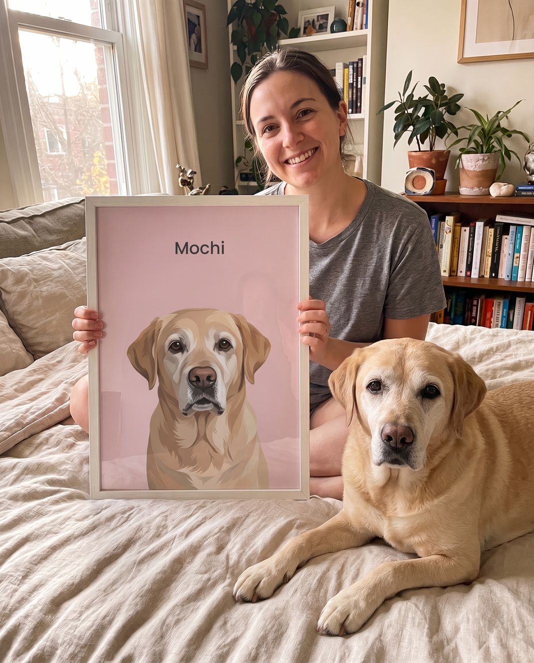 Senior yellow Labrador as a framed modern pet portrait