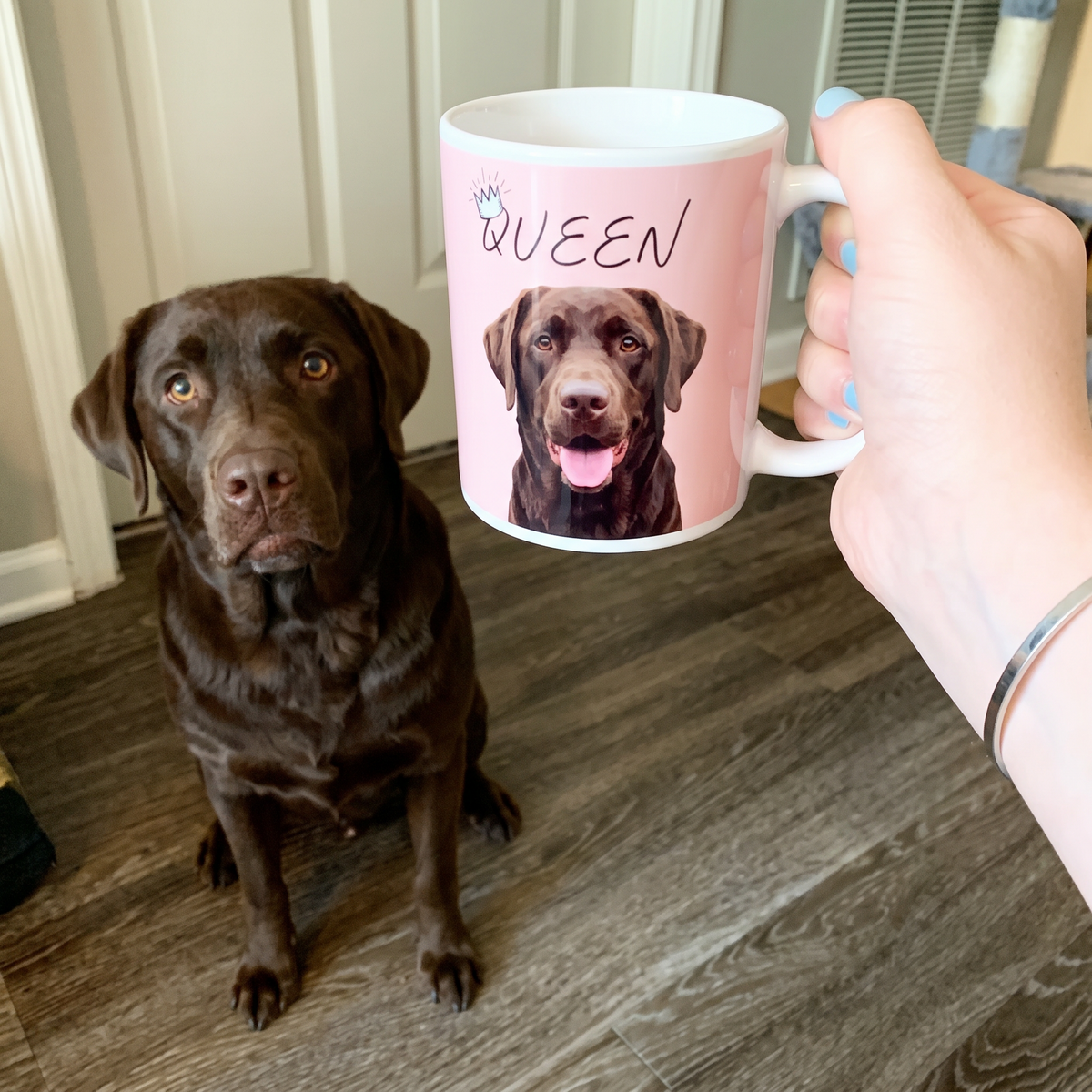 Chocolate Labrador on a personalized pet coffee mug