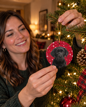 Black Labrador puppy on a personalized pet Christmas ornament