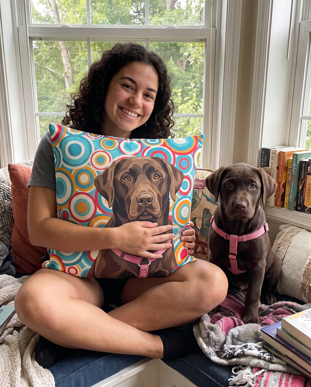 Chocolate Labrador on a personalized pet couch pillow