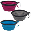 Load image into Gallery viewer, Mr. Peanut's 3 Pak XL (25oz) Collapsible Silicone Bowls with Color Matched Carabiner Clips
