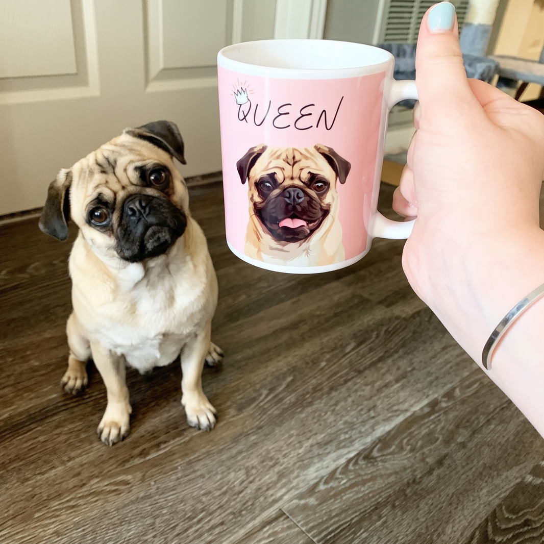 Fawn pug on a personalized pet coffee mug