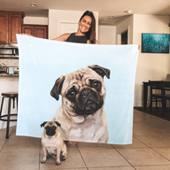 Fawn pug on a personalized photo fleece blanket