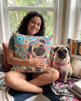 Fawn pug on a personalized pet couch pillow