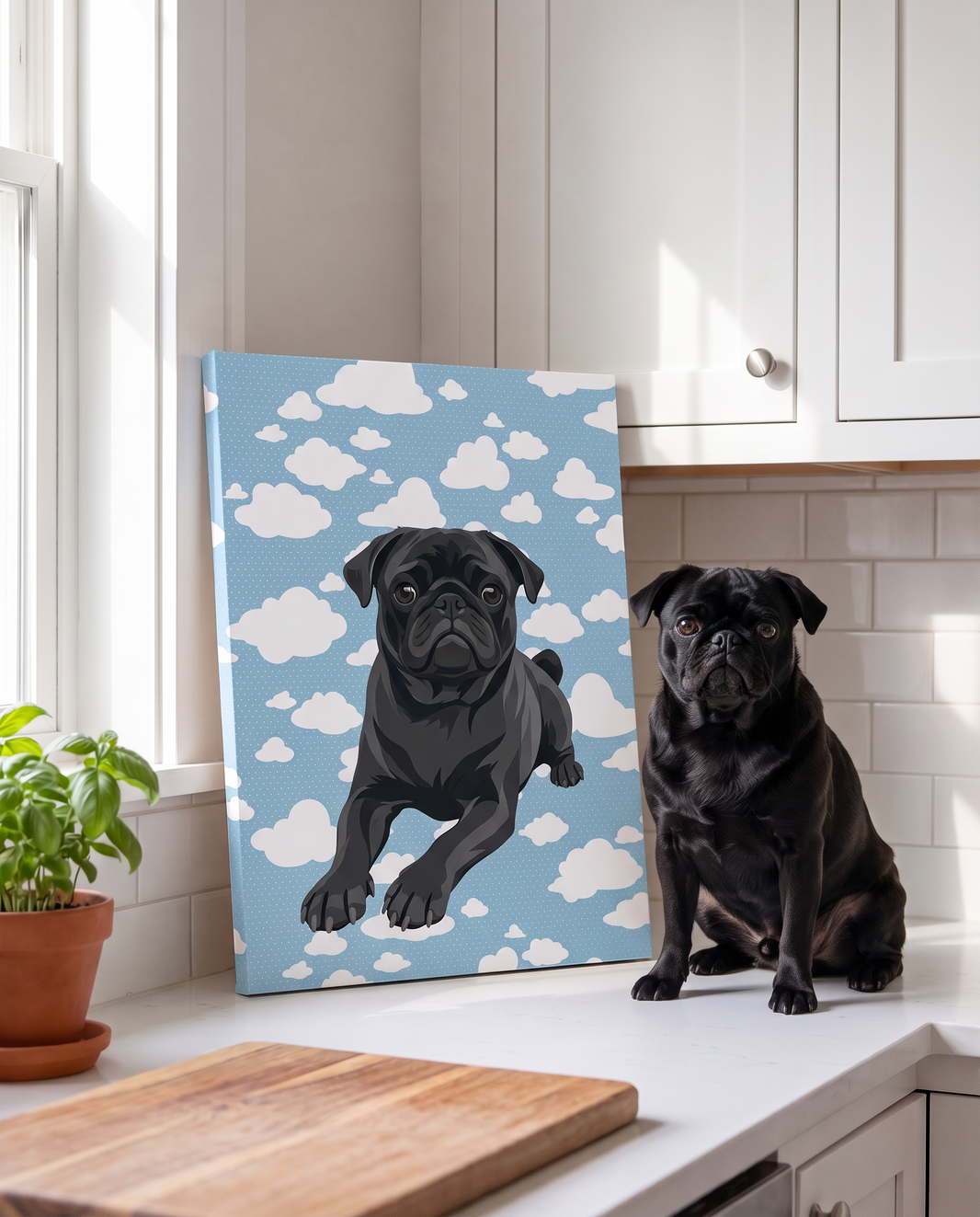 Black pug on a personalized wrapped canvas print