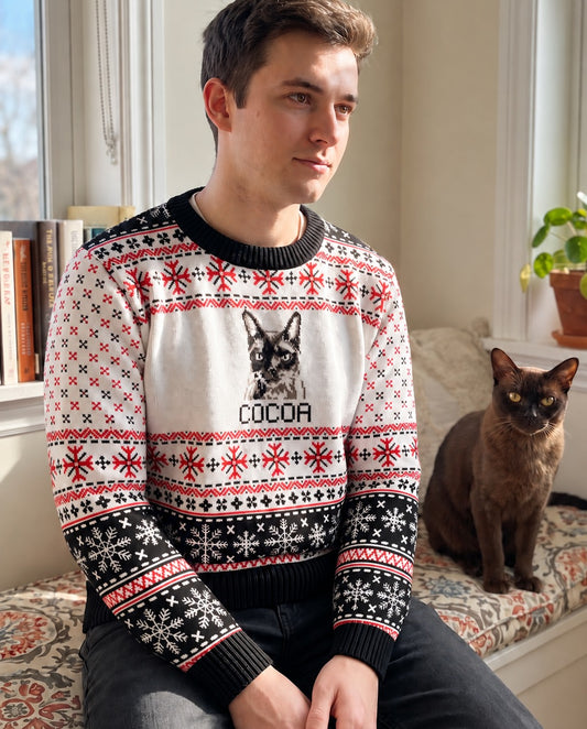 Custom Pet Knitted Holiday Sweater - Snow Day White | Alpha Paw