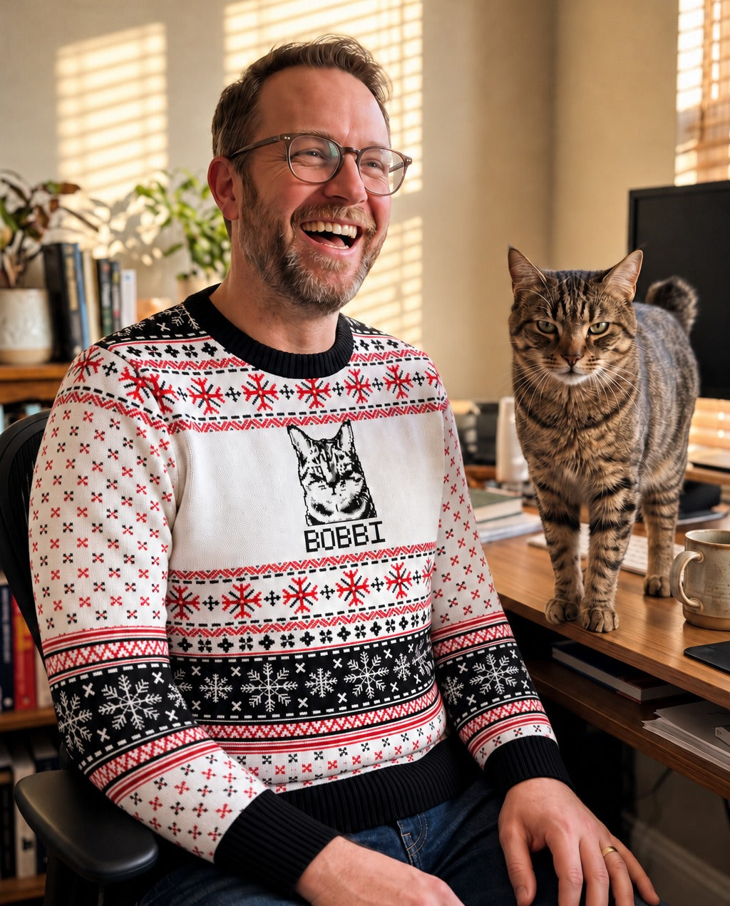 Custom Pet Knitted Holiday Sweater - Snow Day White | Alpha Paw