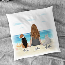 Load image into Gallery viewer, Beach Sand Personalized Pet &amp; Owner Pillow | Alpha Paw
