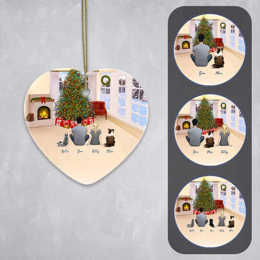 Christmas Living Room Heart Ornament - Pet & Owner Personalized | Alpha Paw