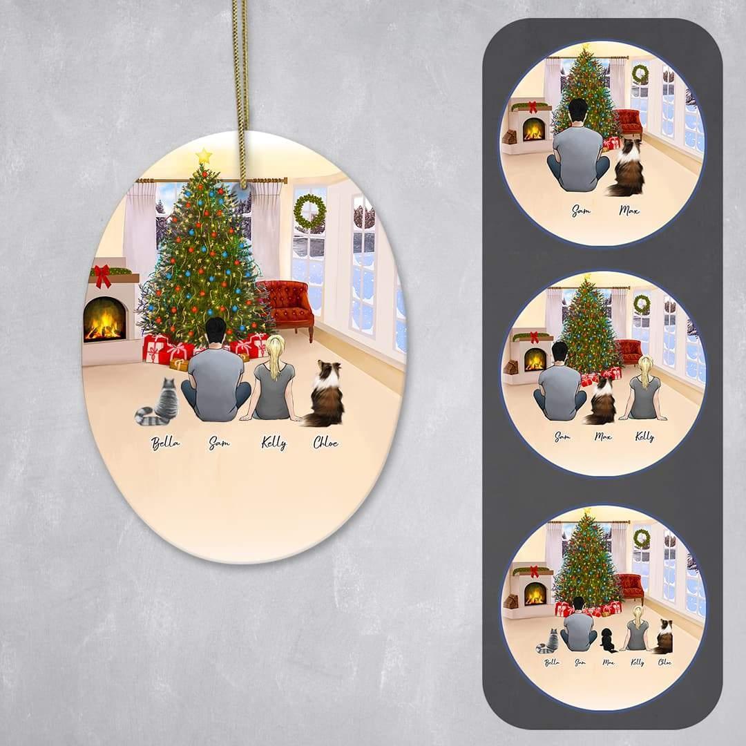 Christmas Living Room Oval Ornament - Pet & Owner Personalized | Alpha Paw
