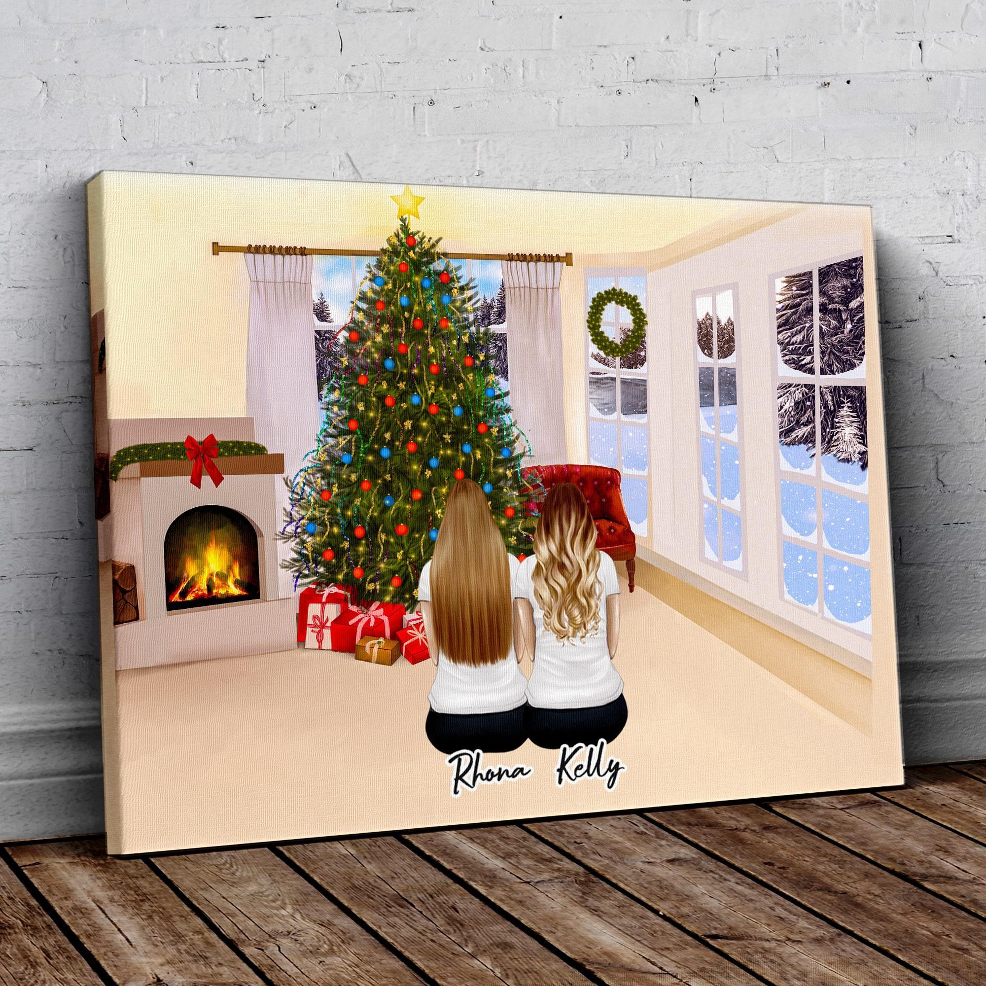 Christmas Living Room Personalized Best Friend Wrapped Canvas | Alpha Paw