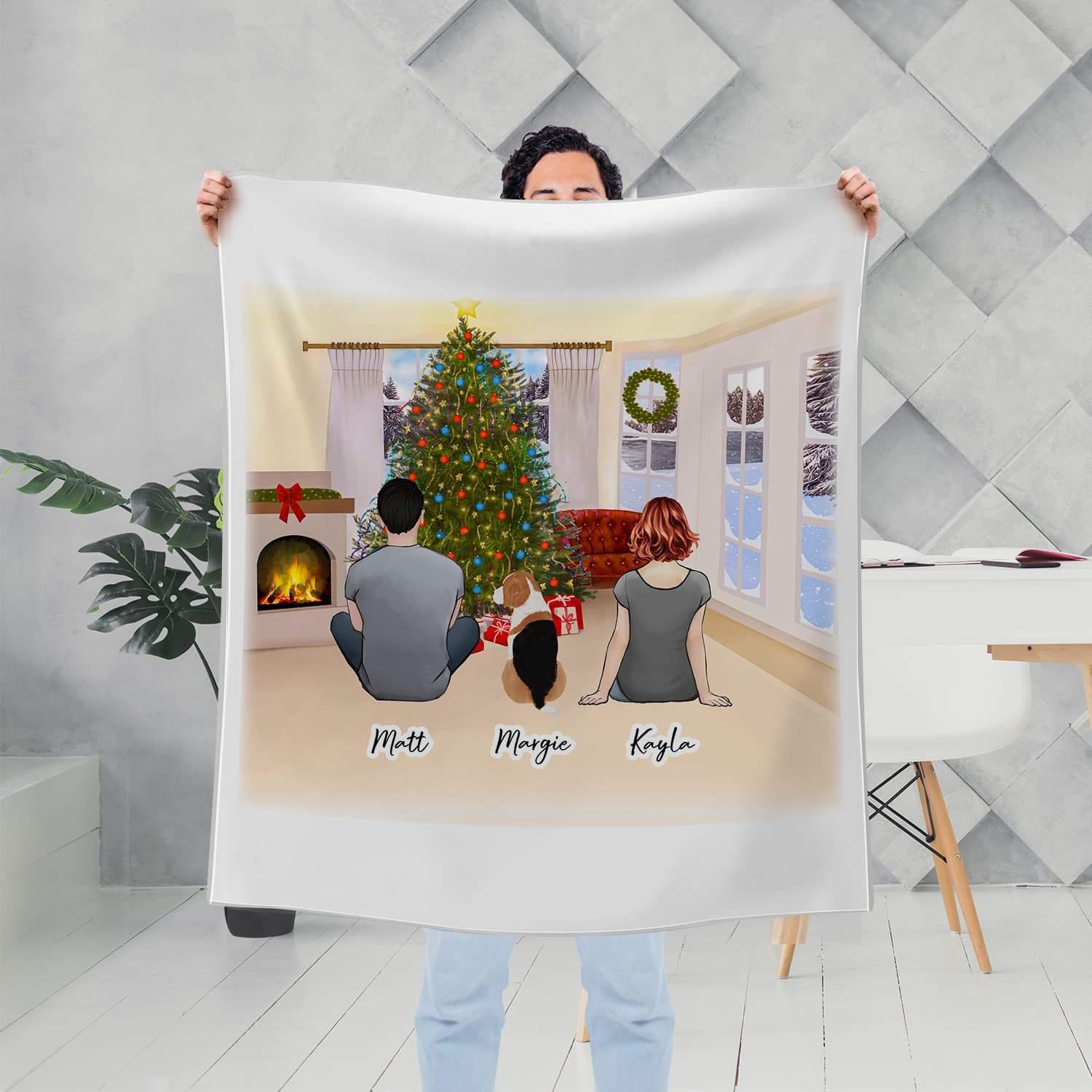 Christmas Living Room Personalized Pet & Owner Custom Printed Blanket | Alpha Paw