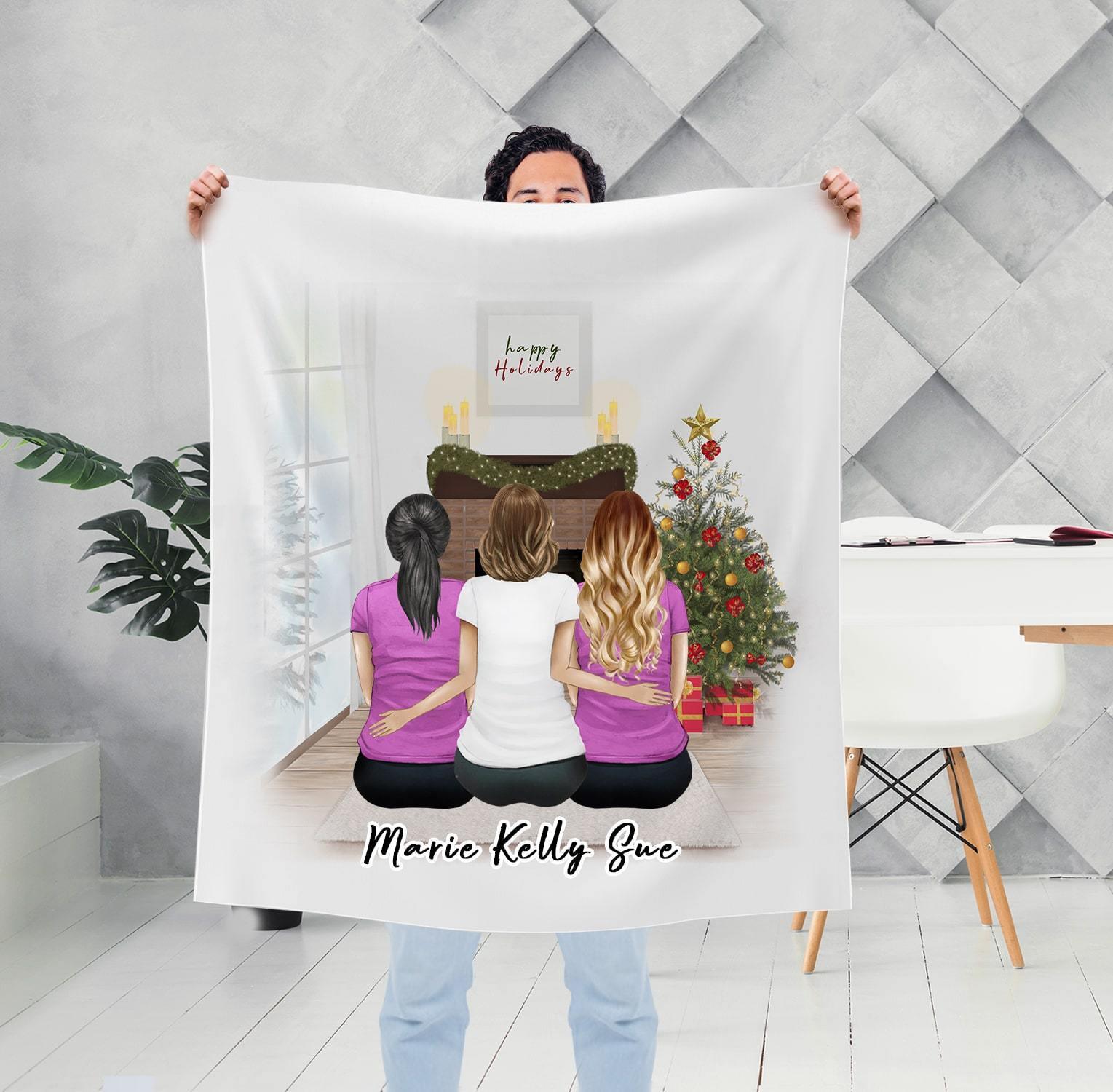 Christmas Scene Personalized Sister Best Friend Blanket | Alpha Paw