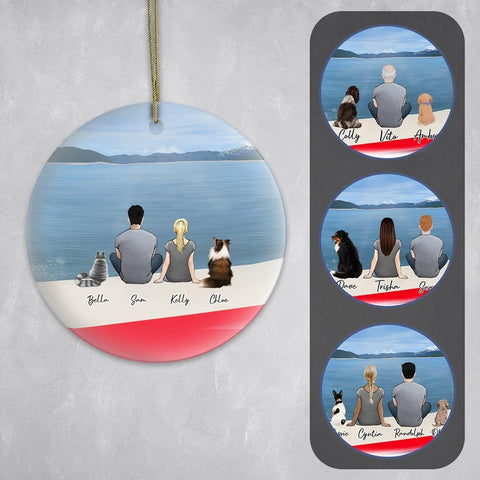 On A Boat Circle Ornament - Personalized Pet & Owner