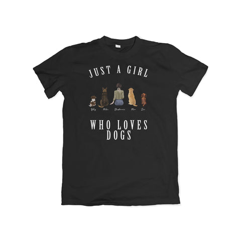 Personalized Girl Who Loves Dogs Black T-Shirt