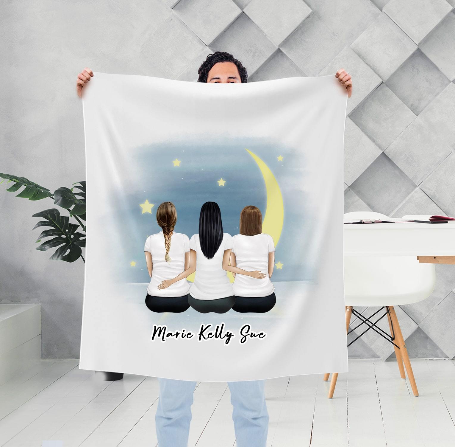 The Moon Personalized Best Friend Sister Blanket | Alpha Paw