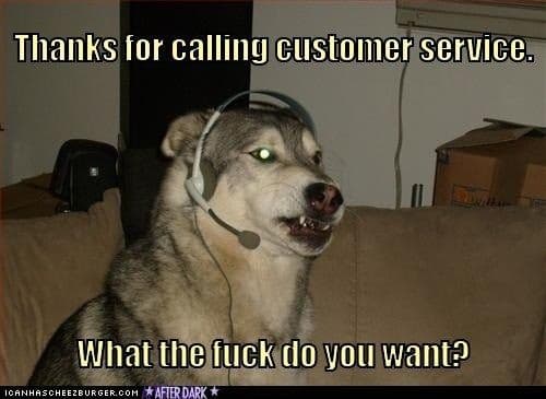 Service dog meme - thanks for calling customer service, what the fuck do you want