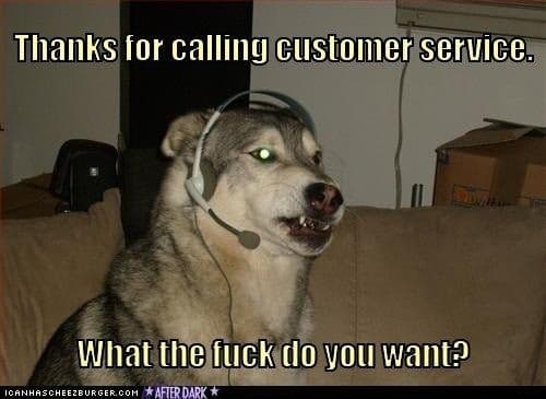 Service Dog Meme - Thanks for calling customer service, what the fuck do you want