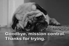 Sad Dog Meme - Goodbye, mission control. Thanks for trying.