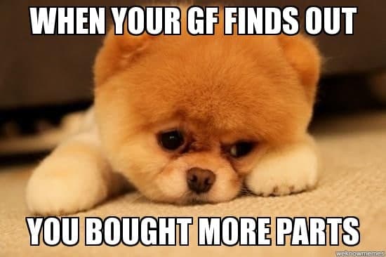 Pomeranian meme - when your gf finds out you bought more parts