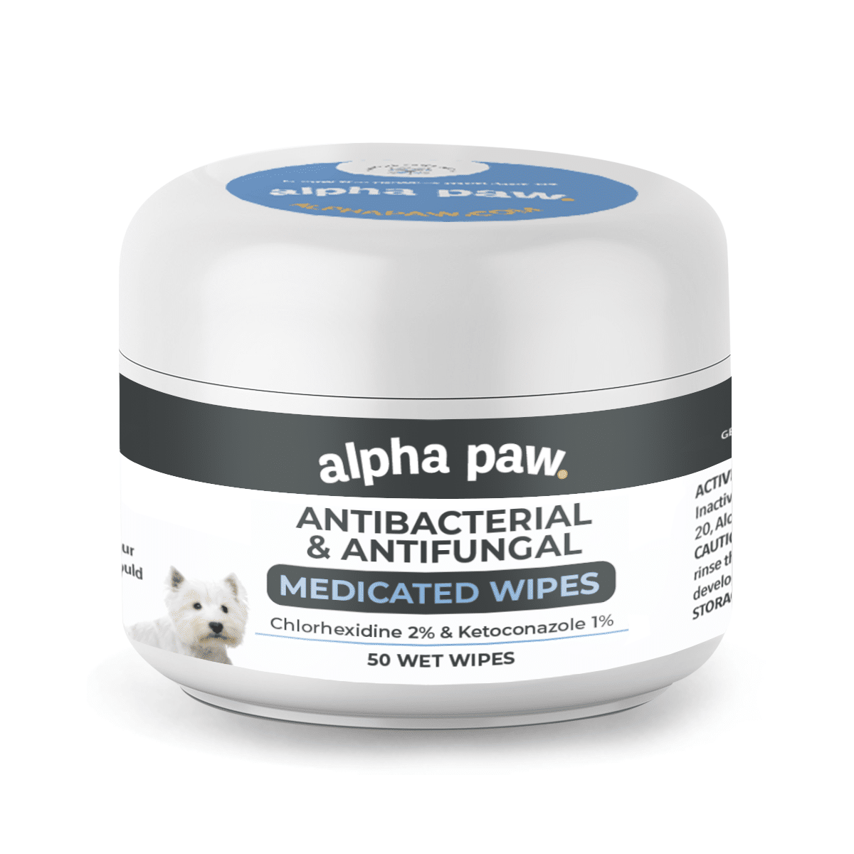 Antibacterial & Antifungal Medicated Wipes Alpha Paw
