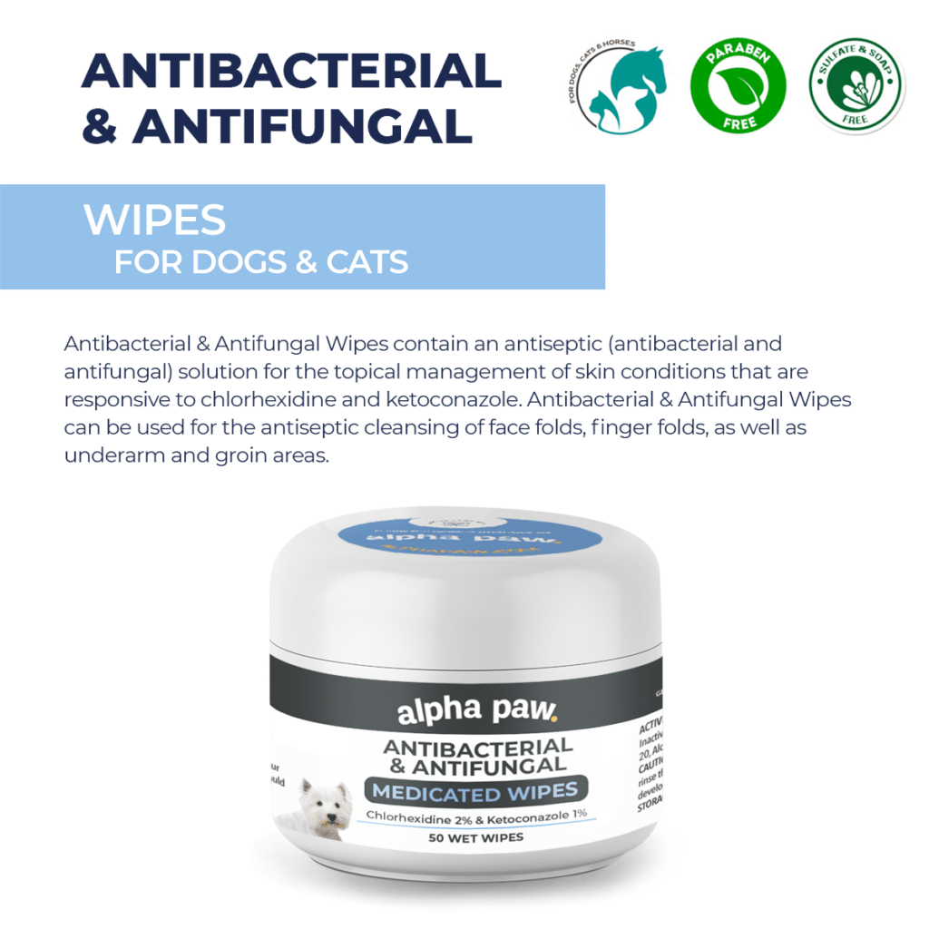 Antibacterial & Antifungal Medicated Wipes Alpha Paw